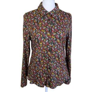Woolovers Sz S Soft Touch Jersey Shirt Linear Leaves Print Organic Cotton Boho